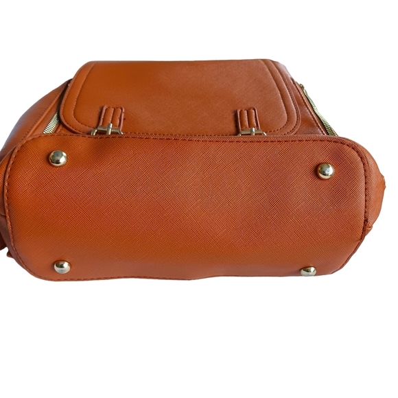 Womens Backpack Handbag Pockets Faux Leather Brown  Large - Picture 2 of 9